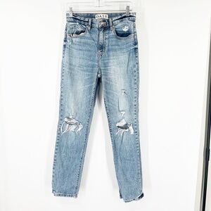 Daze Denim High Rise Straight Jeans Distressed